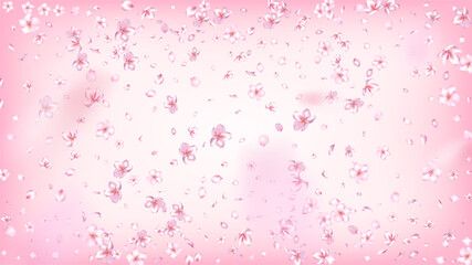 Nice Sakura Blossom Isolated Vector. Realistic Falling 3d Petals Wedding Frame. Japanese Funky Flowers Illustration. Valentine, Mother's Day Tender Nice Sakura Blossom Isolated on Rose