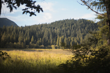 sunset lake in the mountains
