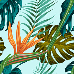 Floral seamless pattern with leaves. tropical background	
