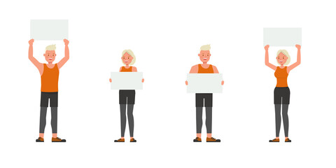 Sport man and woman character vector design. Presentation in various action.