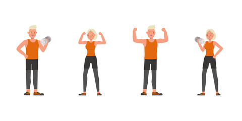 Sport man and woman character vector design. Presentation in various action.