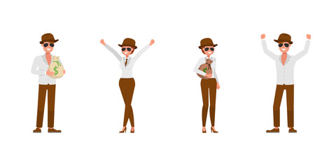 Spy secret agent character vector design. Presentation in various action.