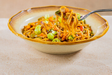 Delicios Vegan Chili-Garlic Noodles Served in a Bowl