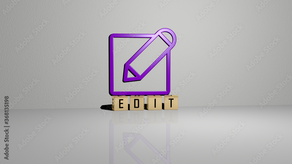 Poster 3D graphical image of edit vertically along with text built by metallic cubic letters from the top perspective, excellent for the concept presentation and slideshows. icon and easily