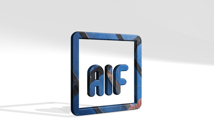 audio document aif casting shadow from a perspective. A thick sculpture made of metallic materials of 3D rendering. illustration and background