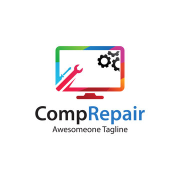 Creative Computer Repair Logo Design, Vector, Icon, Symbol