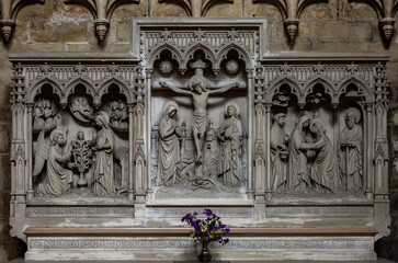 Fototapeta na wymiar relief sculpture of Jesus christ brussels church interior