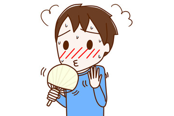 暑くて火照ったのでうちわであおぐ少年