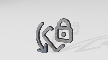 PHONE LOCK LEFT made by 3D illustration of a shiny metallic sculpture casting shadow on light background. mobile and business