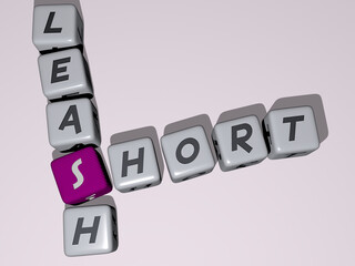 short leash combined by dice letters and color crossing for the related meanings of the concept. background and hair