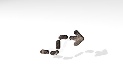 DIAGRAM DASH RISE STEADY casting shadow with two lights. 3D illustration of metallic sculpture over a white background with mild texture. business and chart