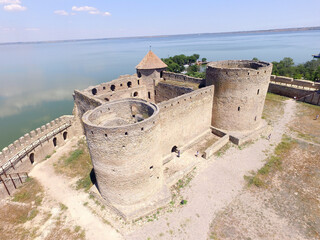 View of the Akkerman fortress from the drone which is on the bank of the Dniester estuary, in...