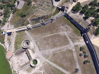 View of the Akkerman fortress from the drone which is on the bank of the Dniester estuary, in...