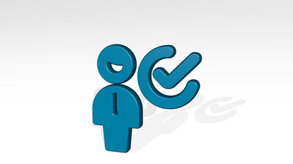 single man check made by 3D illustration of a shiny metallic sculpture with the shadow on light background. icon and isolated