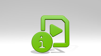 video file information from a perspective with the shadow. A thick sculpture made of metallic materials of 3D rendering. illustration and background