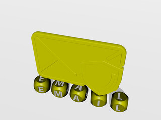 3D representation of EMAIL with icon on the wall and text arranged by metallic cubic letters on a mirror floor for concept meaning and slideshow presentation. illustration and business