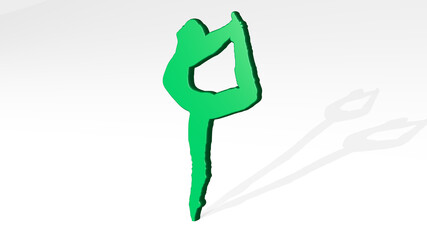 dancer from a perspective with the shadow. A thick sculpture made of metallic materials of 3D rendering. dancing and beautiful