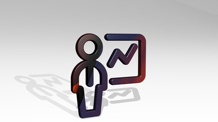 SINGLE MAN STATICS casting shadow from a perspective. A thick sculpture made of metallic materials of 3D rendering. illustration and background