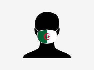 A silhouette of a person wearing a mask with the flag of Algeria on it. Vector illustration.