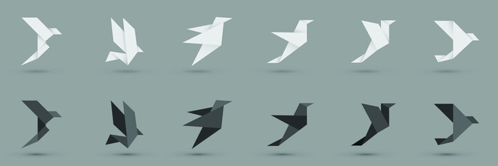 vector Origami birds. black theme & white theme.