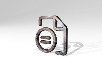 FILE COPYRIGHT EQUAL casting shadow with two lights. 3D illustration of metallic sculpture over a white background with mild texture. icon and business