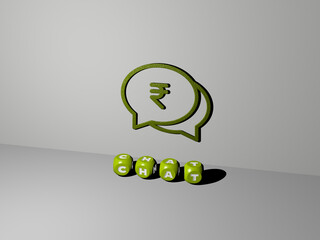 3D illustration of CHAT graphics and text made by metallic dice letters for the related meanings of the concept and presentations. icon and communication