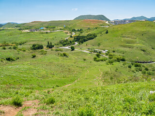 Obraz premium View of hill and sky in Fukuoka prefecture, JAPAN. It is Hiraodai of karst plateau.