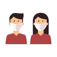 Coronavirus. Persona con mascarilla. Hombre y mujer con máscara médica. Detener el coronavirus. Proteger la salud. Concepto de cuarentena, pandemia y epidemia. Ilustración aislada fondo blanco