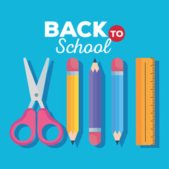 back to school banner, scissors with pencils and ruler vector illustration design