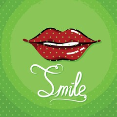 word smile with lips on dot background