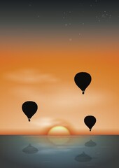 hot air balloons with sunrise background