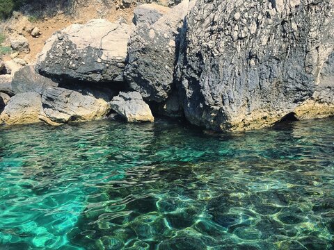 Rock In The Ocean, Grotto, Sea Cave, Sorrento, Capri, Italy, Blue Grotto, Amalfi Coast, Island