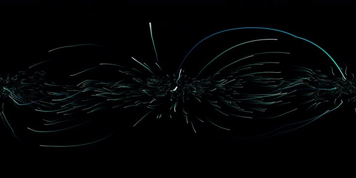 Undulating line flowing from front to back visual effects for 360 VR video.