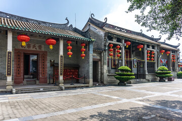 Guangzhou, China-September 17, 2019: The traditional Cantonese architecture of Lingnan Impression Park is a popular tourist destination in Guangzhou.