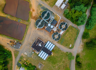Aerial view of sewage treatment plant Industrial of water treatment