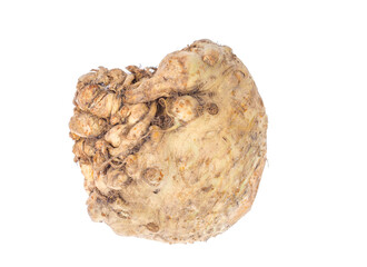 Fresh celery root isolated on white background.