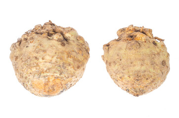 Fresh celery root isolated on white background.