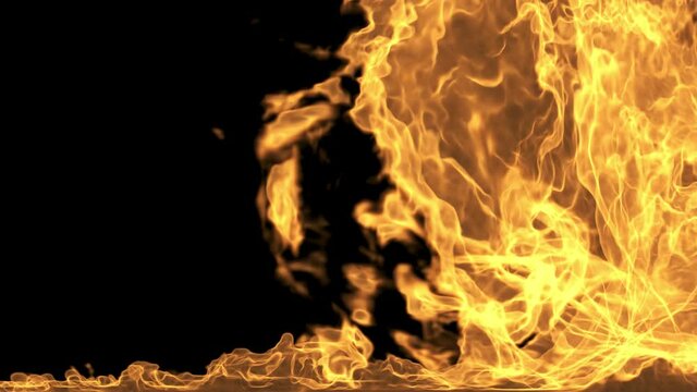 黒い背景でオレンジ色の炎が揺らめく20秒のCG動画