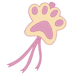 cute keychain, pink cat paw pendant for girl, kids toy, vector element with decorative stitching