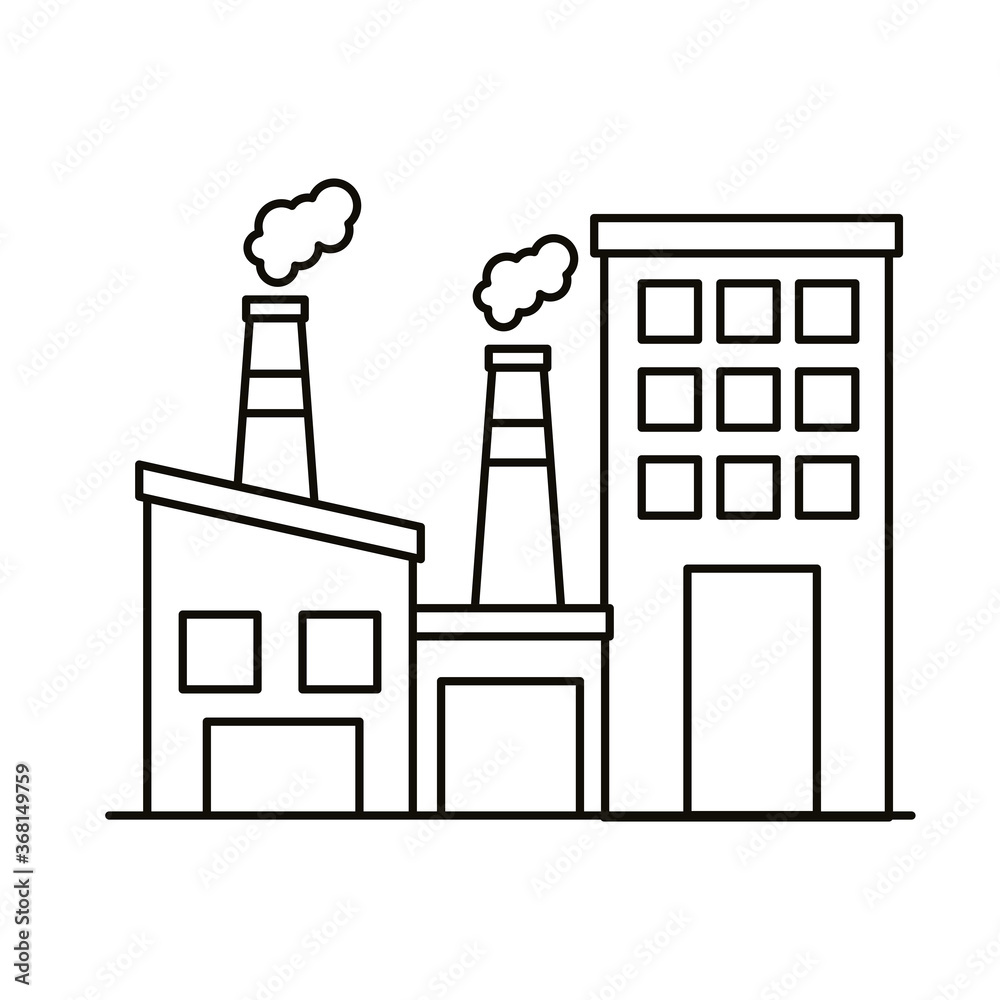 Wall mural industry factory buildings and chimneys line style icons