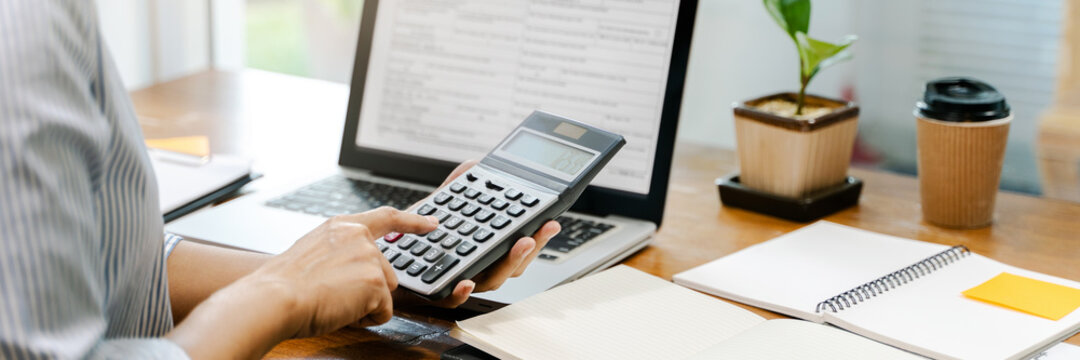 Accountant calculating tax report, Financial concept.