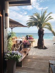 tropical resort hotel, seaside restaurant, France, Antibes, cote d'azur, coastal town, cafe