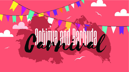 carnival holiday antigua and Barbuda vector red background with map