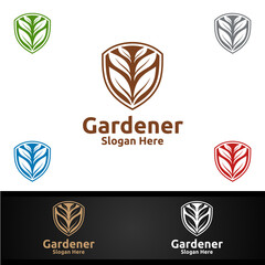 Security Gardener Logo with Green Garden Environment or Botanical Agriculture