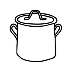 Black hand drawing outline illustration of a pan for cooking isolated on a white background