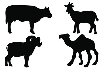 Vector from Manual Draw Silhouette 4 animal that are allowed to be slaughted in idul adha
