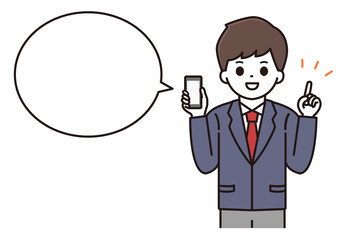 男子学生 スマートフォン 吹き出し イラスト