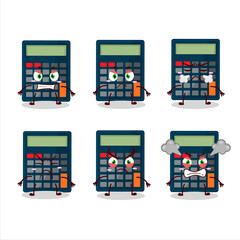 Calculator cartoon character with various angry expressions