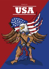 man with eagle mask holding american flag