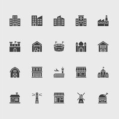 Building icon set, glyph style